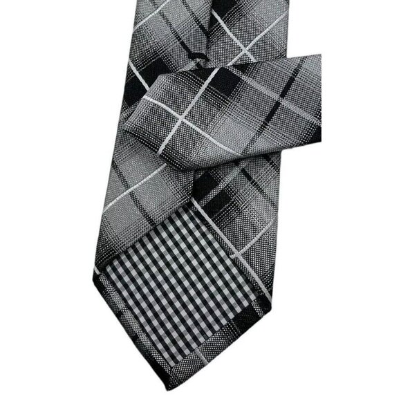 BEN SHERMAN Men's 100% Silk Necktie DESIGNER Tie Gray Tartan W:2.7" EUC - Picture 4 of 4
